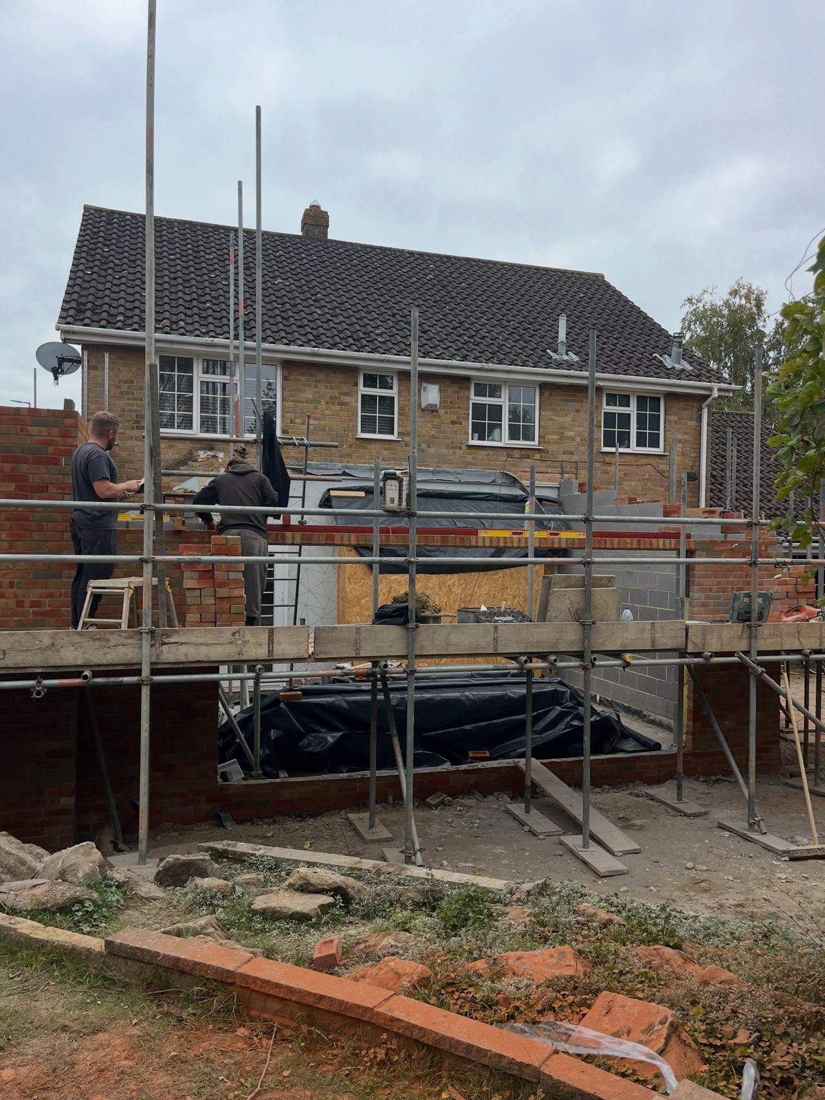 Double-storey extension under construction in Gillingham, Kent